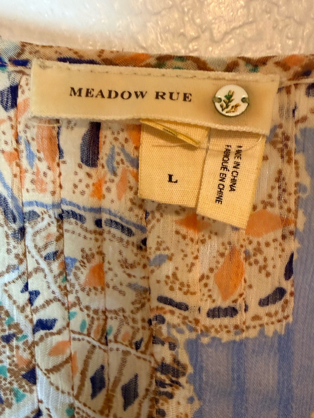 Anthropologie Meadow Rue Roselle Peasant Blouse Crochet Insert Semi Sheer Large - Picture 12 of 14